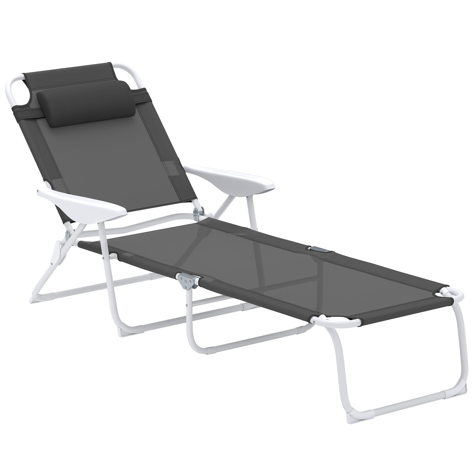 Foldable Lounge Chair with 4-Level Adjustable Backrest & Headrest - Charcoal Grey