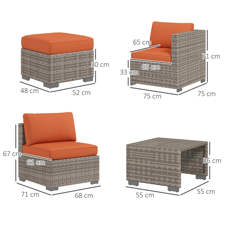 Eight-Piece Rattan Garden Set, with Contrast Cushions - Orange/Grey