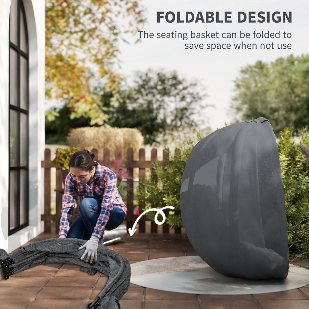 MCL Hanging Egg Chair, Folding Texteline Swing Hammock with Side Pocket, Cushion and Stand for Indoor Outdoor, Patio Garden Furniture, Grey