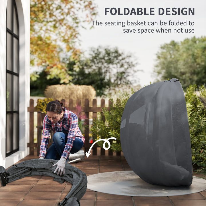 MCL Hanging Egg Chair, Folding Texteline Swing Hammock with Side Pocket, Cushion and Stand for Indoor Outdoor, Patio Garden Furniture, Grey