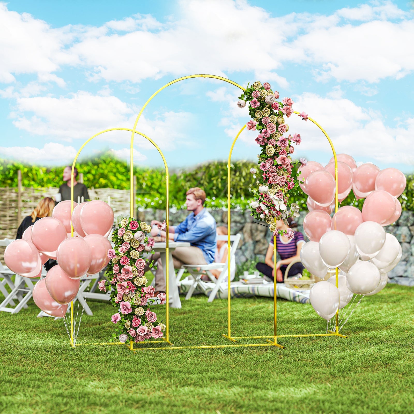 Wedding Arch Frame Set, 2.2, 2, 1.8 m Metal Arch Backdrop Stand Set of 3, Balloon Arch Stand Set for Birthday Party, Bridal Shower, Graduation, Ceremony, Banquet Decorations, Gold Tone
