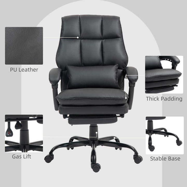 Faux Leather Reclining Office Chair, with Footrest - Black