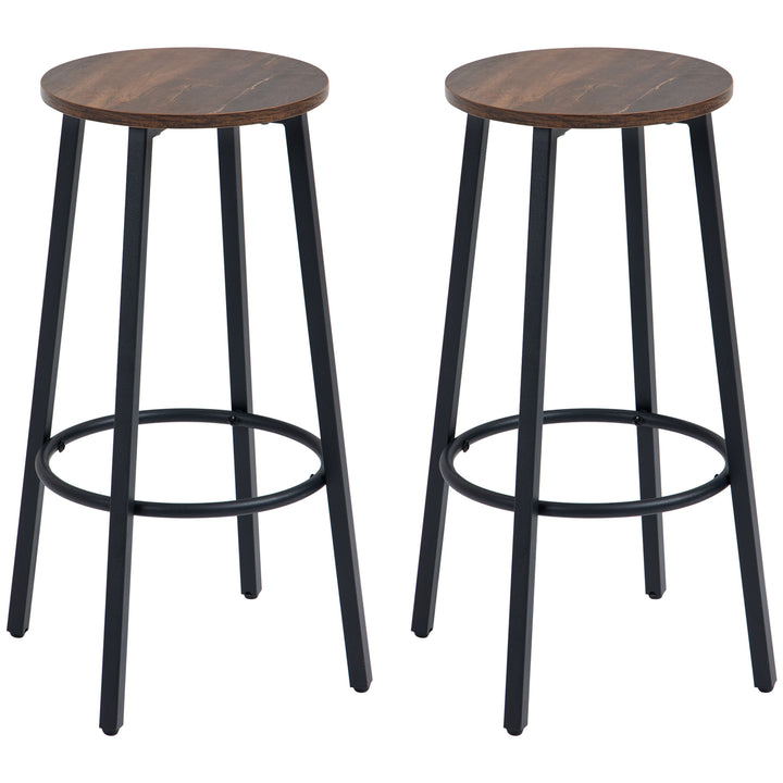 HOMCOM Industrial Bar Chair Set of 2: Steel Legs, Round Footrest, Rustic Brown for Dining Areas, Counter Bar Stool | Aosom UK