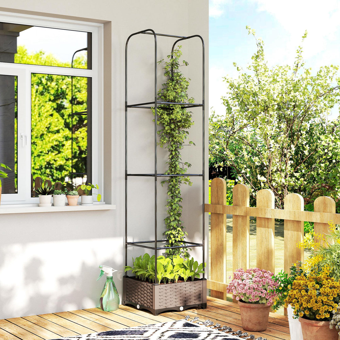 Raised Garden Bed with Trellis, Plastic Planter Box with Drainage Hole