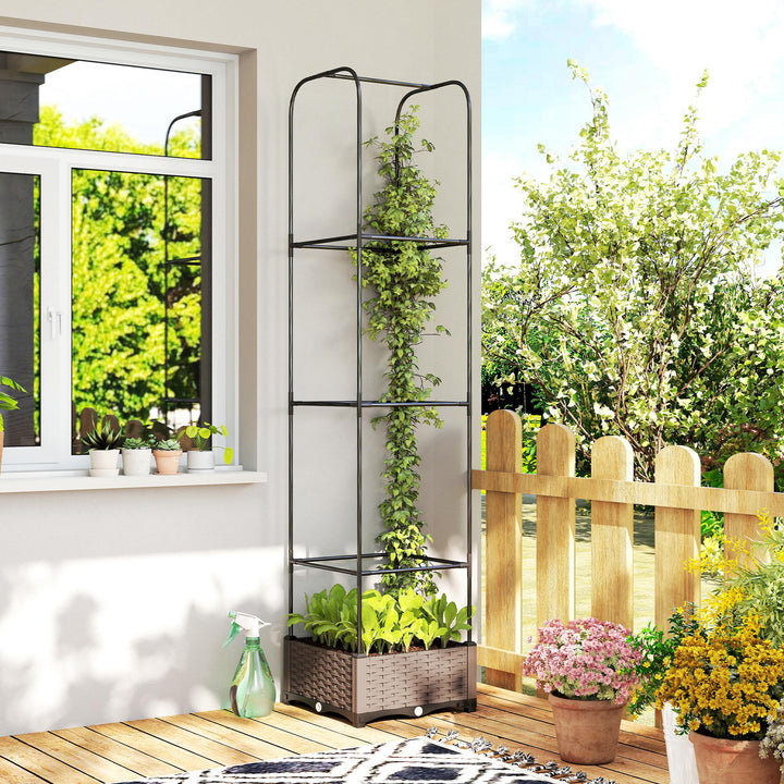 Raised Garden Bed with Trellis, Plastic Planter Box with Drainage Hole