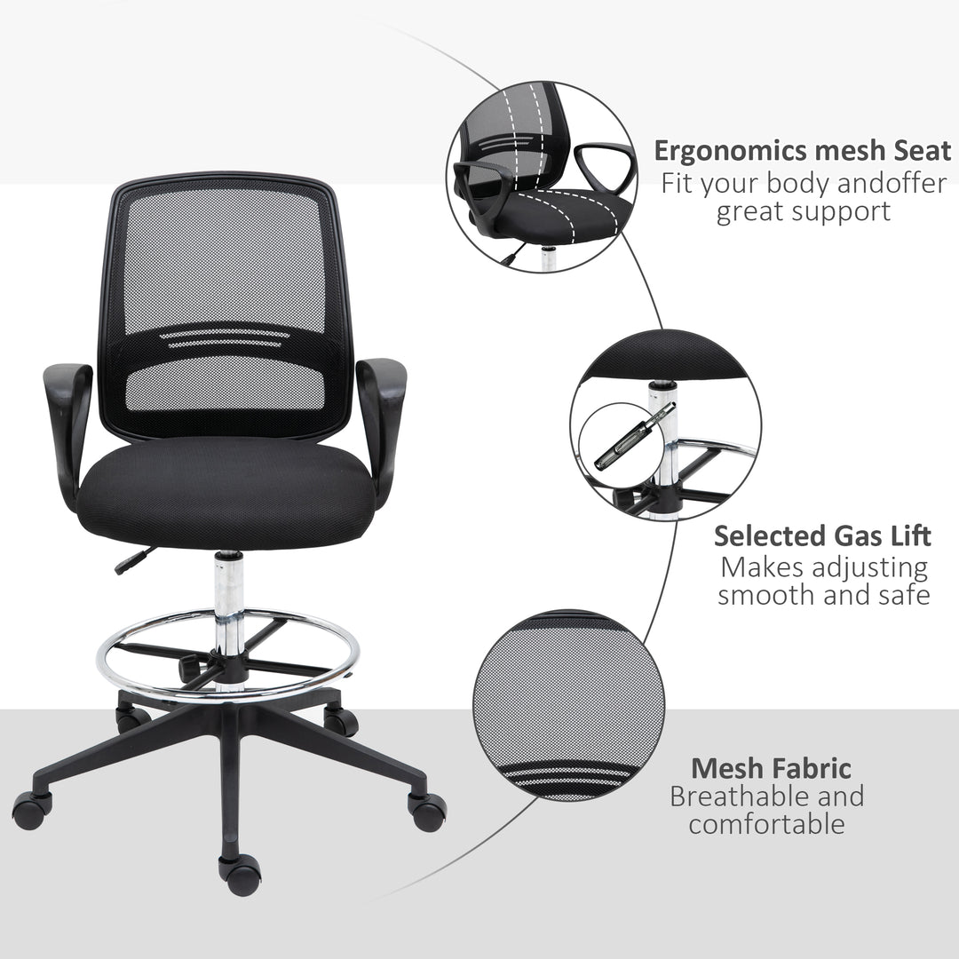 Ergonomic Mesh Back Draughtsman Chair, Tall Standing Desk Chair with Adjustable Height and Footrest 360° Swivel, Black