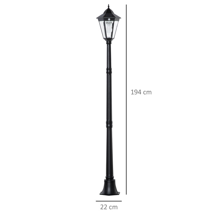 1.9M Garden Lamp Post Light, IP44 Outdoor LED Solar Powered Lantern Lamp with Decorative Bulb, Aluminium Frame for Patio, Pathway and Walkway, Black