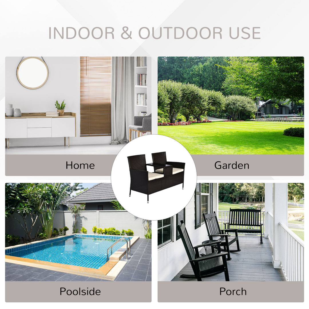 MCL 2 Seater Rattan Campanion Chair Wicker Loveseat Outdoor Patio Armchair with Drink Table Garden Furniture - Dark Brown