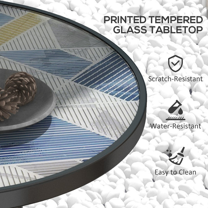 Outsunny 60 Garden Table, with Glass Printed Tabletop - Multicolour