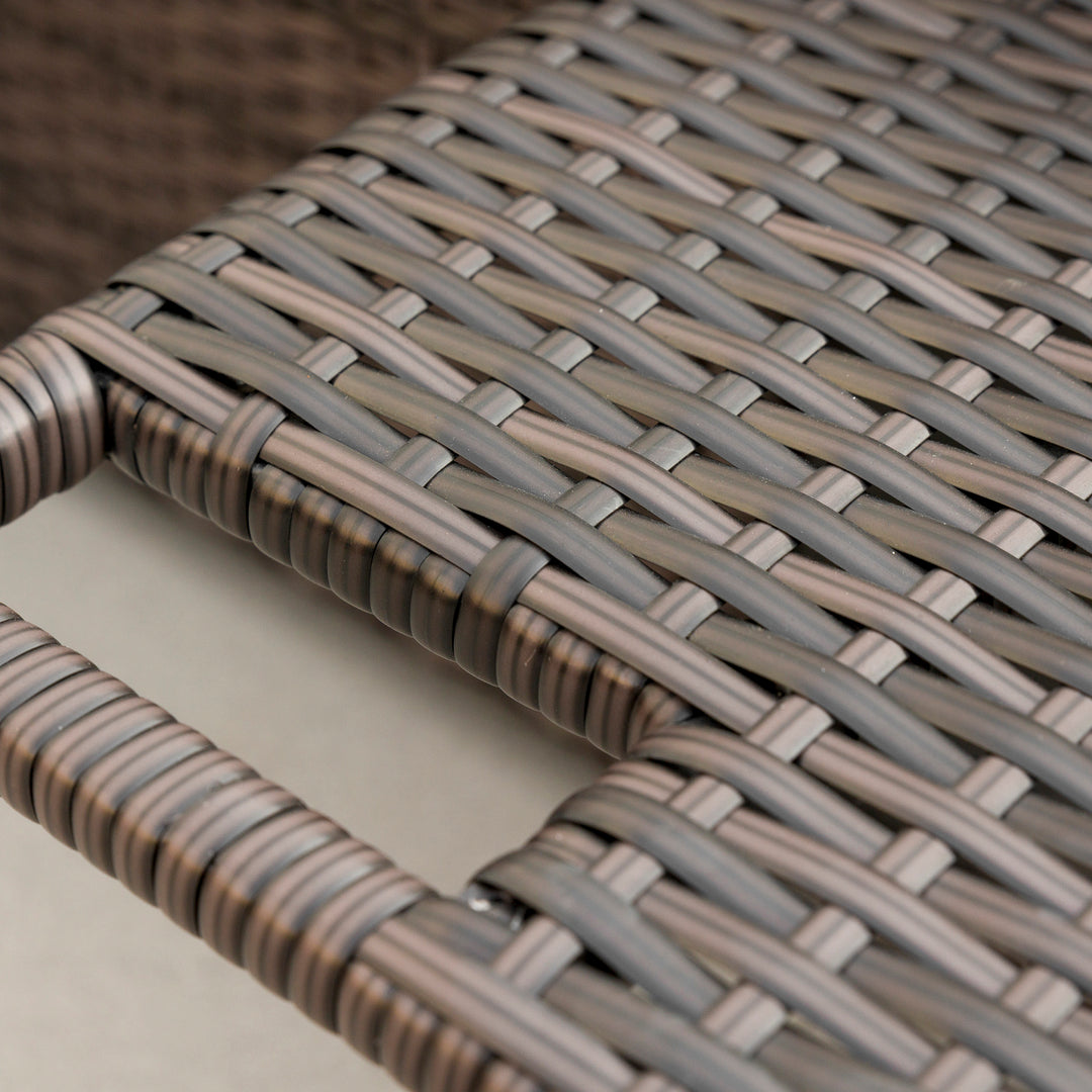 MCL Double Rattan Sun Lounger, Garden Daybed with 5-Level Adjustable Backrest and Flip Side Trays, Wicker Outdoor Furniture Recliner with Cushions and Pillows for Patio, Cream White