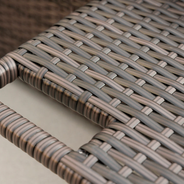 MCL Double Rattan Sun Lounger, Garden Daybed with 5-Level Adjustable Backrest and Flip Side Trays, Wicker Outdoor Furniture Recliner with Cushions and Pillows for Patio, Cream White