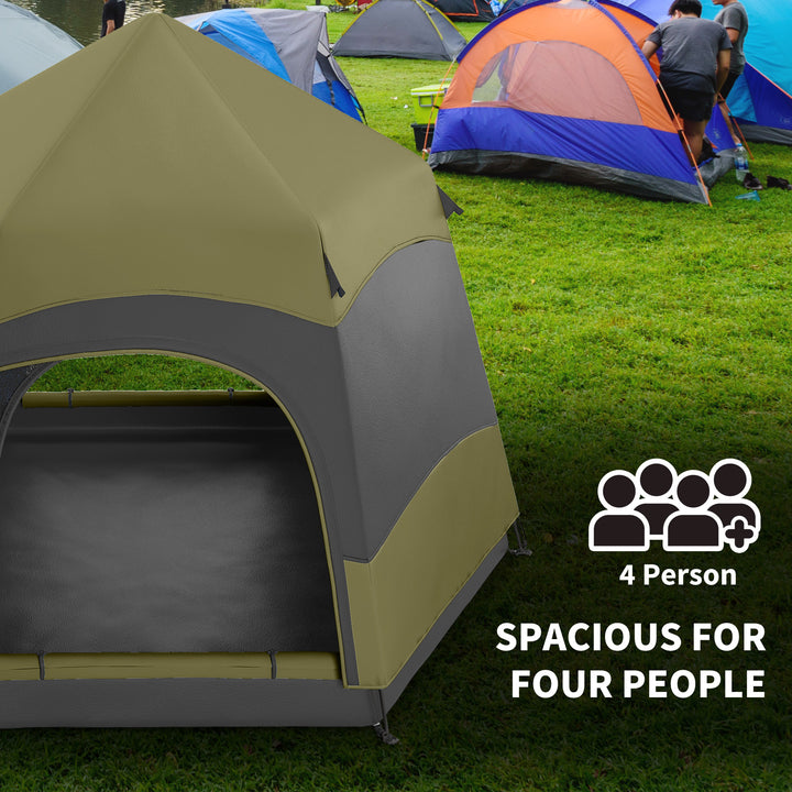 Six Man Hexagon Camping Tent with Hang Hook and Carry Bag - Dark Green and Light Grey