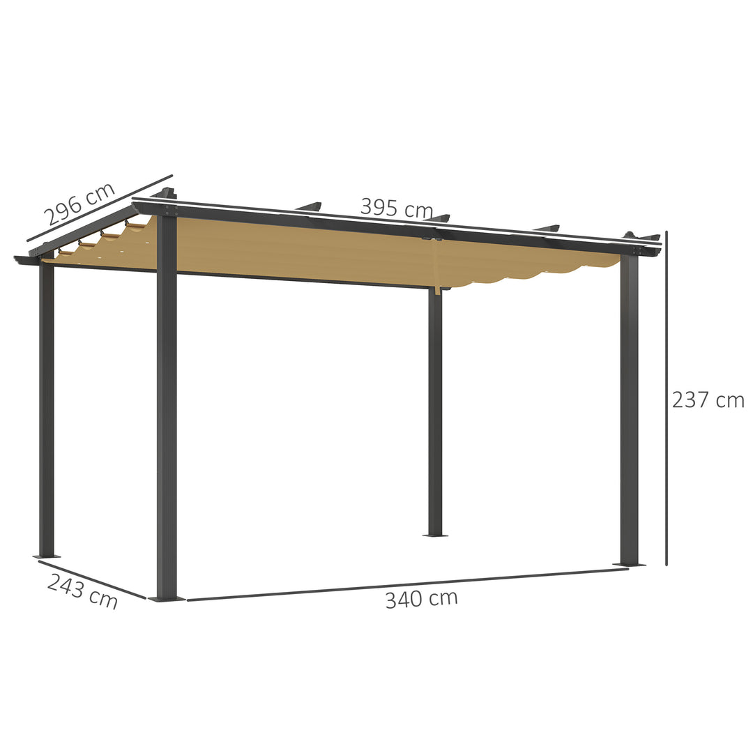 3 x 4m Aluminium Pergola, with Retractable Roof - Khaki