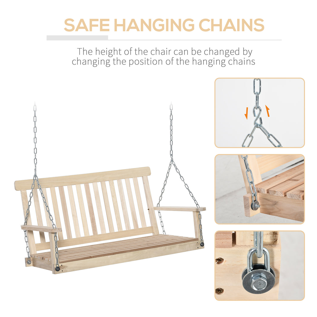 Outdoor Wooden Swing Bench 2-Seater Porch Swing Chair Hanging Hammock Garden Furniture, Natural