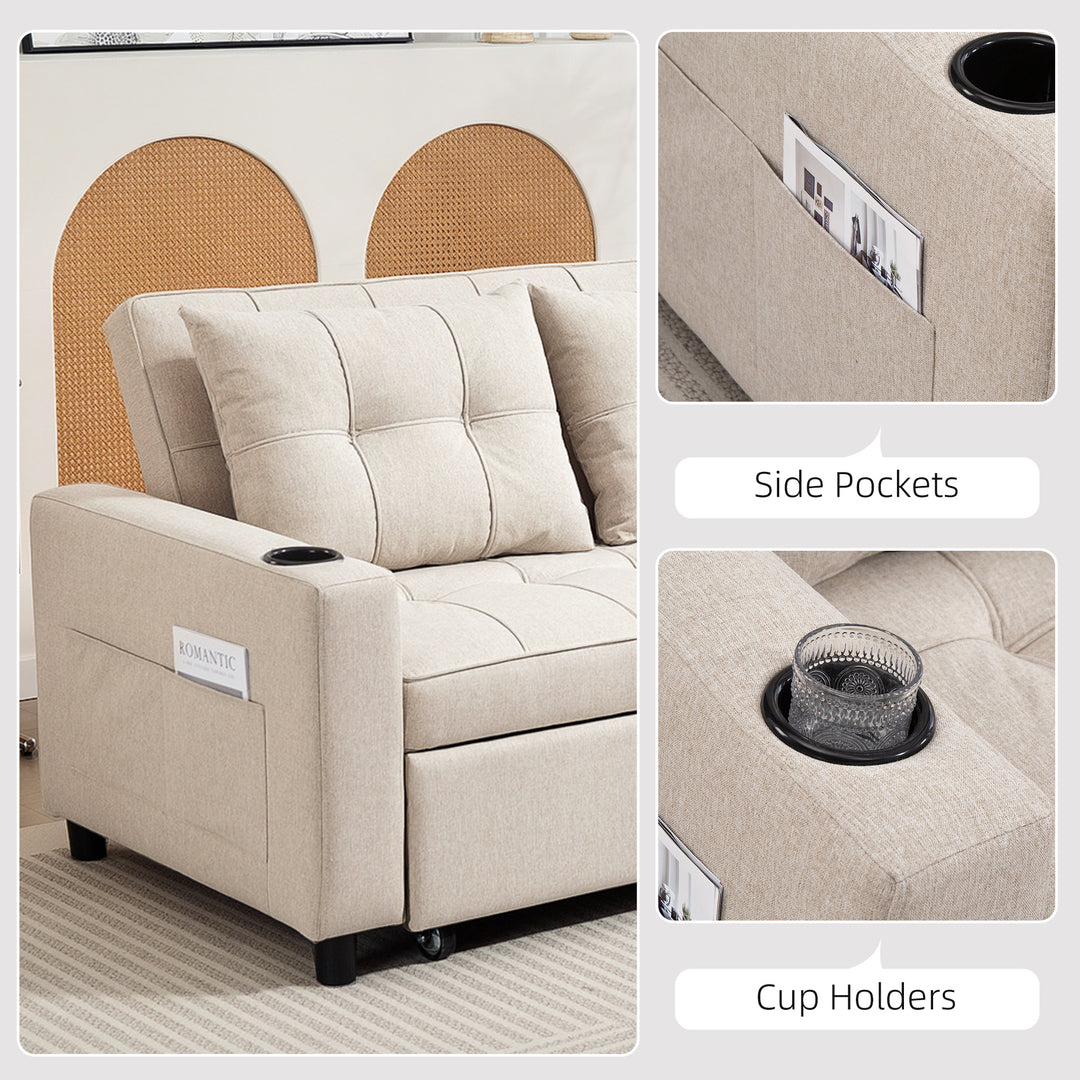 Two-Seater Pull-Out Sofa Bed - Beige