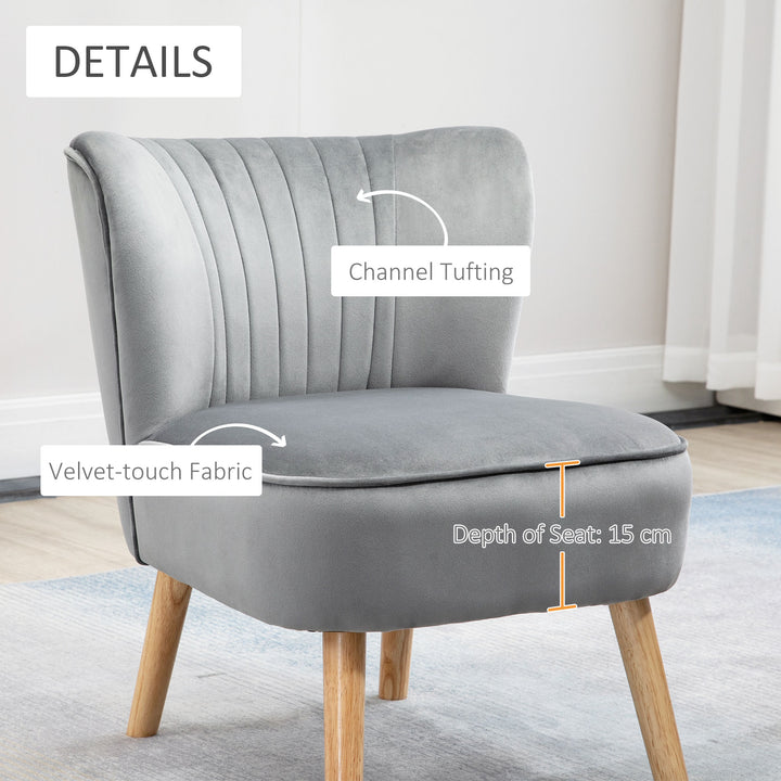 HOMCOM Velvet Accent Chair with Ottoman, Occasional Tub Seat, Curved Back, Wood Frame, Light Grey | Aosom UK