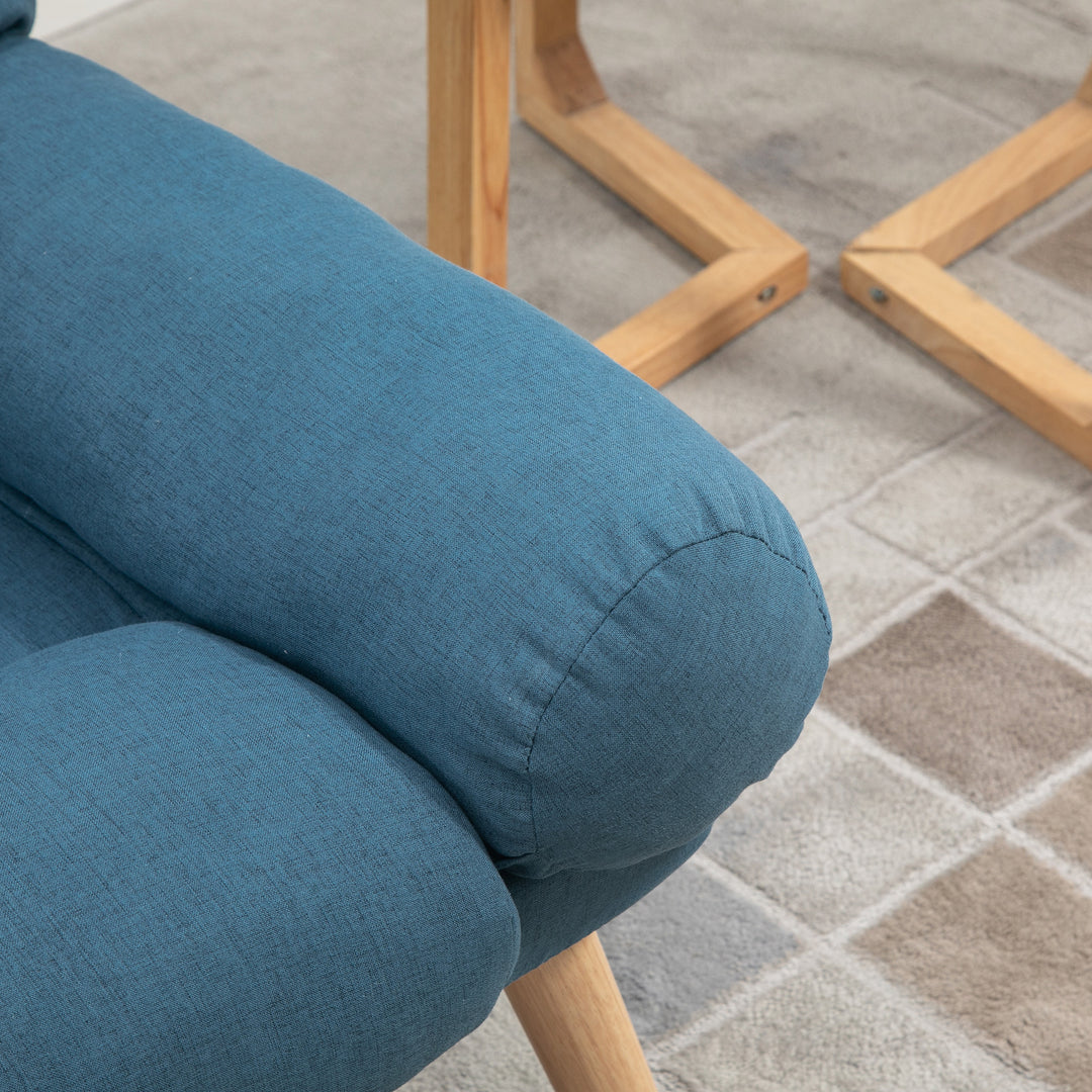 Armchair with Footstool, 180° Recliner with Ottoman, Accent Chair and Footstool with 3-Position Adjustable Backrest and Wooden Legs for Living Room, Blue