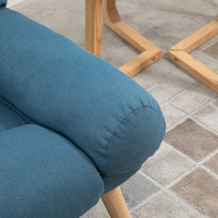 Armchair with Footstool, 180° Recliner with Ottoman, Accent Chair and Footstool with 3-Position Adjustable Backrest and Wooden Legs for Living Room, Blue