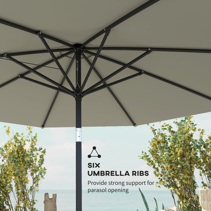 2.6M Garden Parasol Umbrella with Tilt and Crank, Outdoor Sun Parasol Sunshade Shelter with Aluminium Frame, Light Grey
