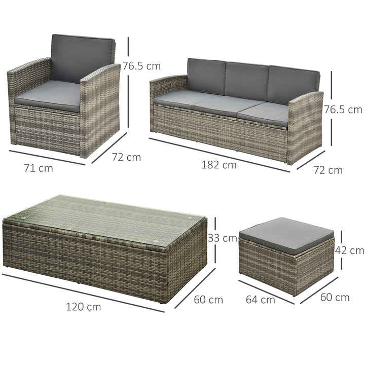 Rattan Garden Furniture Outdoor Patio 5 Piece Wicker Weave Sofa Set with Storage, Cushioned, 3-Seater Sofa + 2 Single Chairs + Foot Stool + Coffee Table