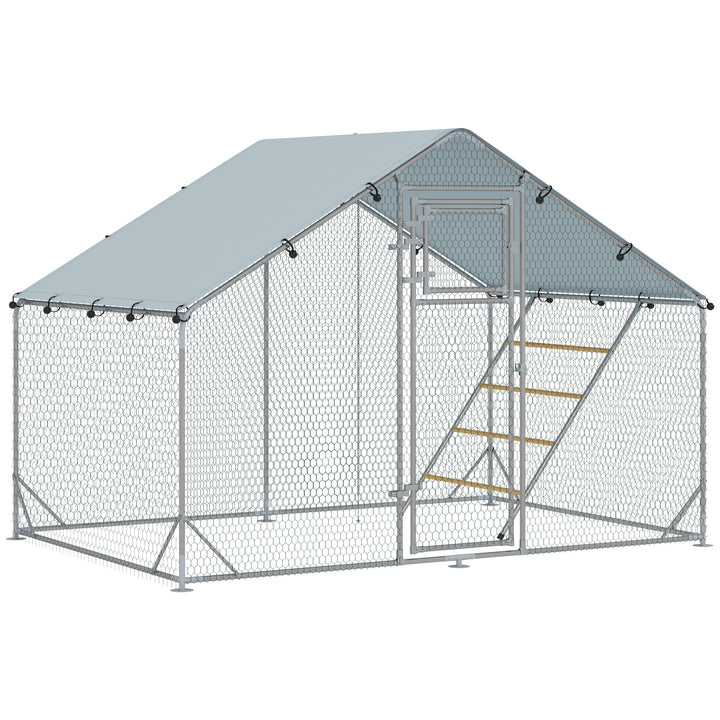 Walk-in Chicken Run w/ Cover, Feeding Door, Hanging Feeder, Perch, for 6-8 Poultry