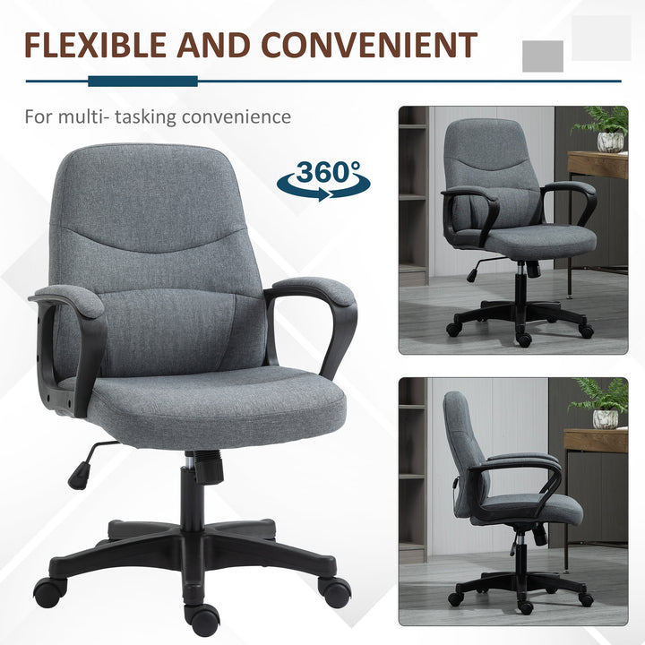 Office Chair, Fabric Desk Chair Mid Back Work Study Chair with Massage Lumbar Support, Adjustable Height and Swivel Wheels, Grey