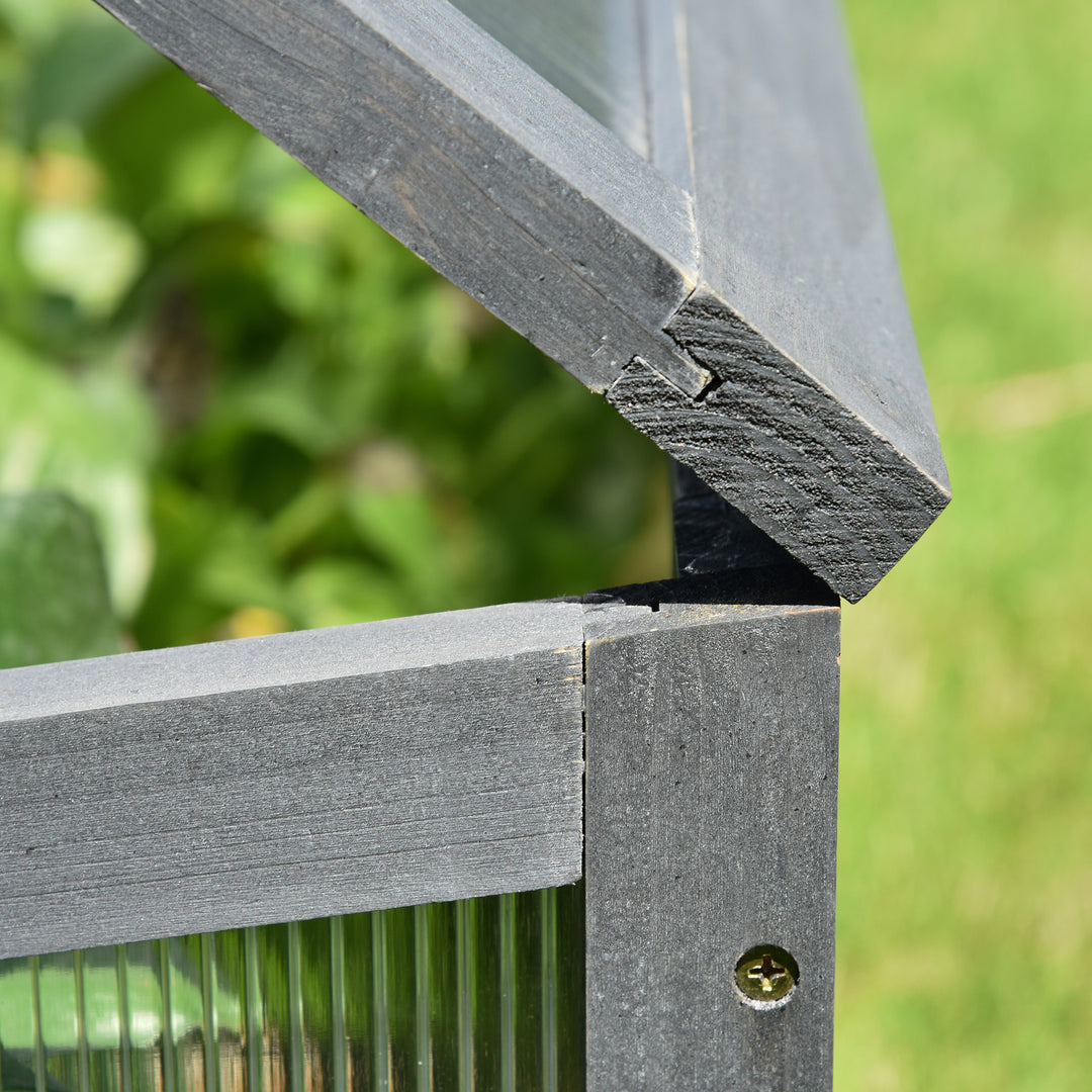 Outsunny Cold Frame Greenhouse, Wooden Frame with Polycarbonate Board, Openable & Tilted Top, 100x65x40cm, Grey