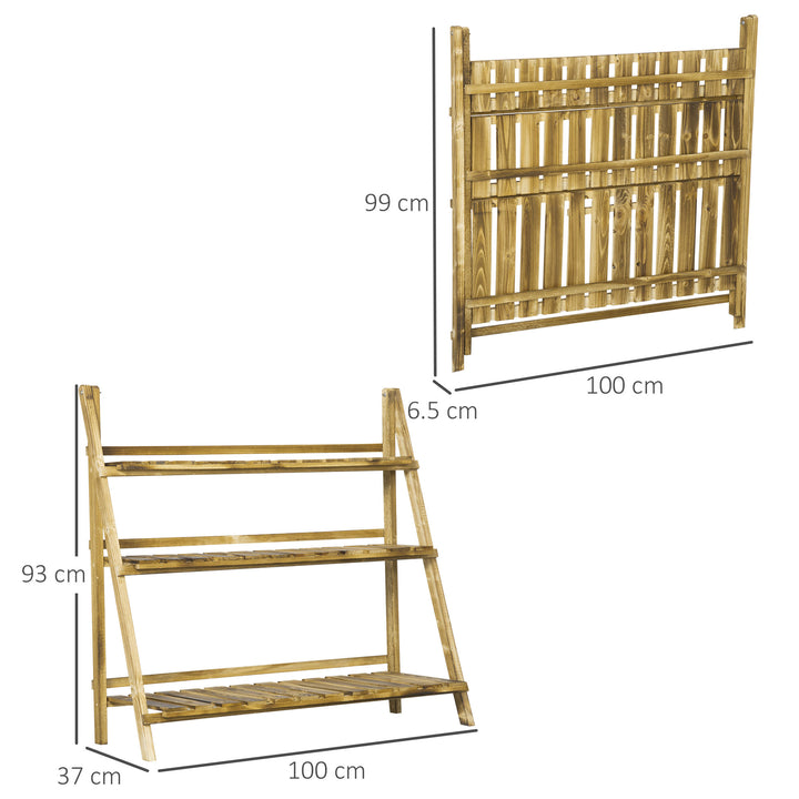 Wooden Folding Flower Pot Stand 3 Tier Garden Planter Display Ladder Gardener Storage Shelves Rack Herb Holder (100L x 37W x 93H cm)