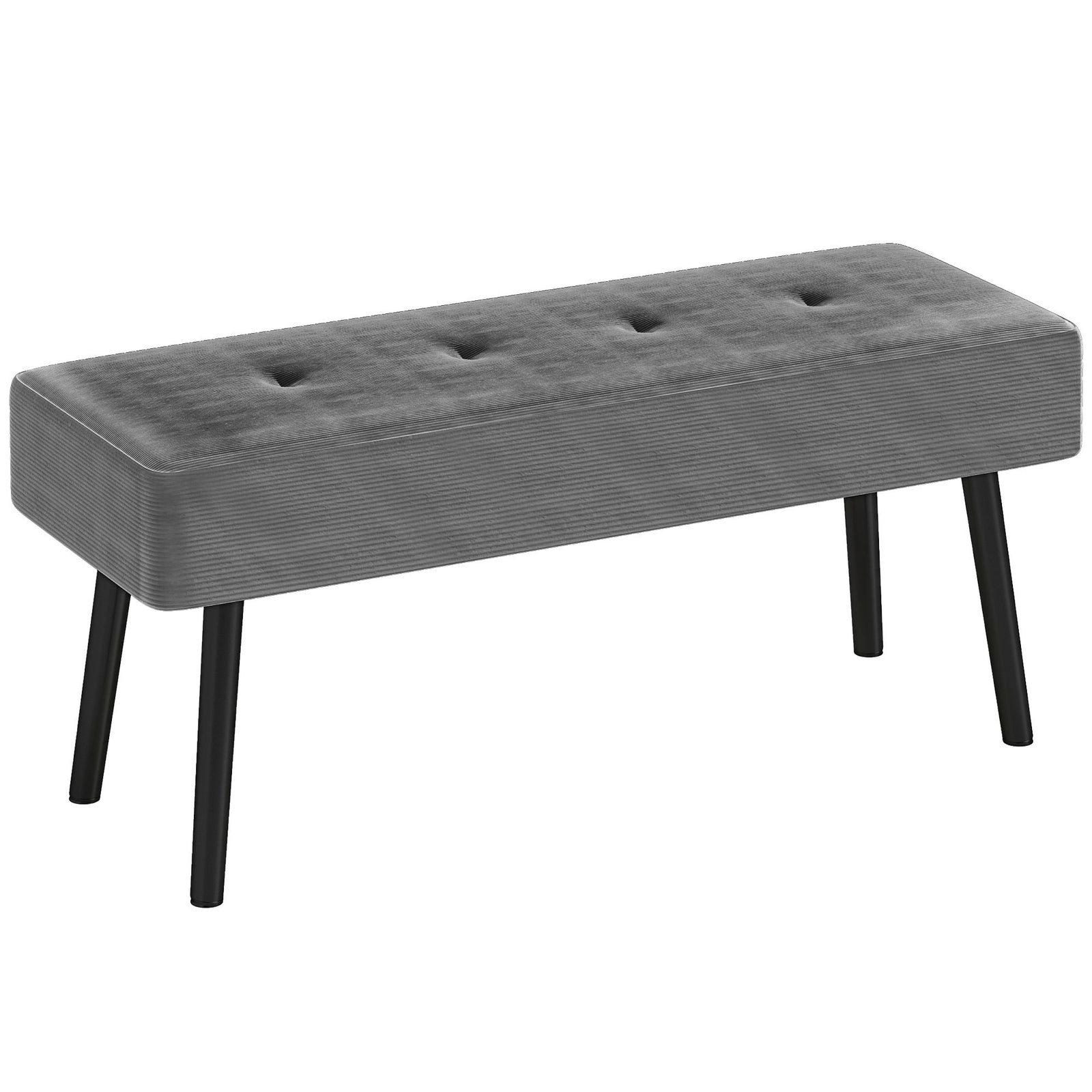 End of Bed Bench, Corduroy Bedroom Bench with Thick Padding and Steel Legs, Tufted Window Seat for Entryway, Living Room, Grey