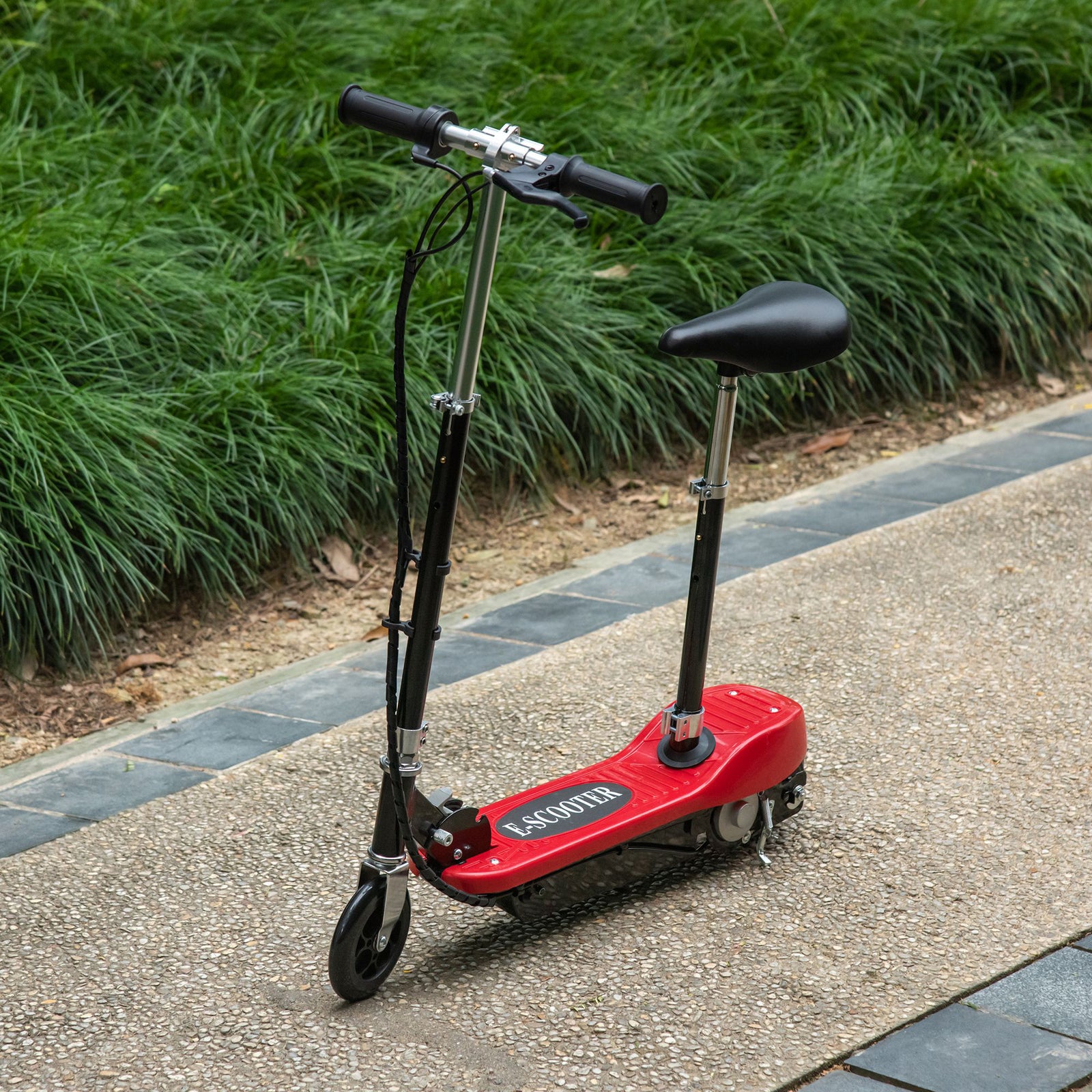 Powered E-Scooter Ride-On, with Brakes, Adjustable Seat, Adjustable Handlebars, Red