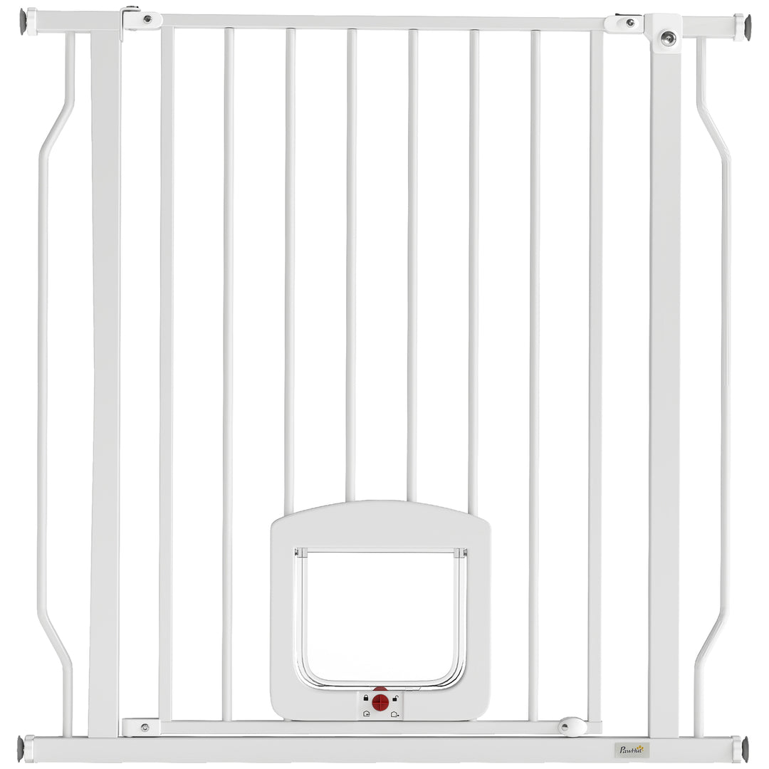 Adjustable Pet Gate with Cat Door, Pressure Fit Barrier for Doorway an