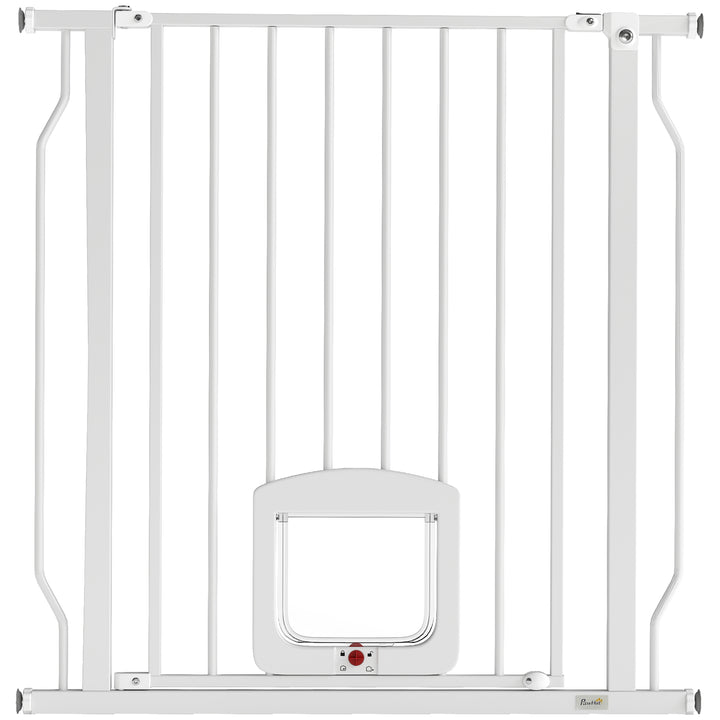 Adjustable Pet Gate with Cat Door, Pressure Fit Barrier for Doorway an
