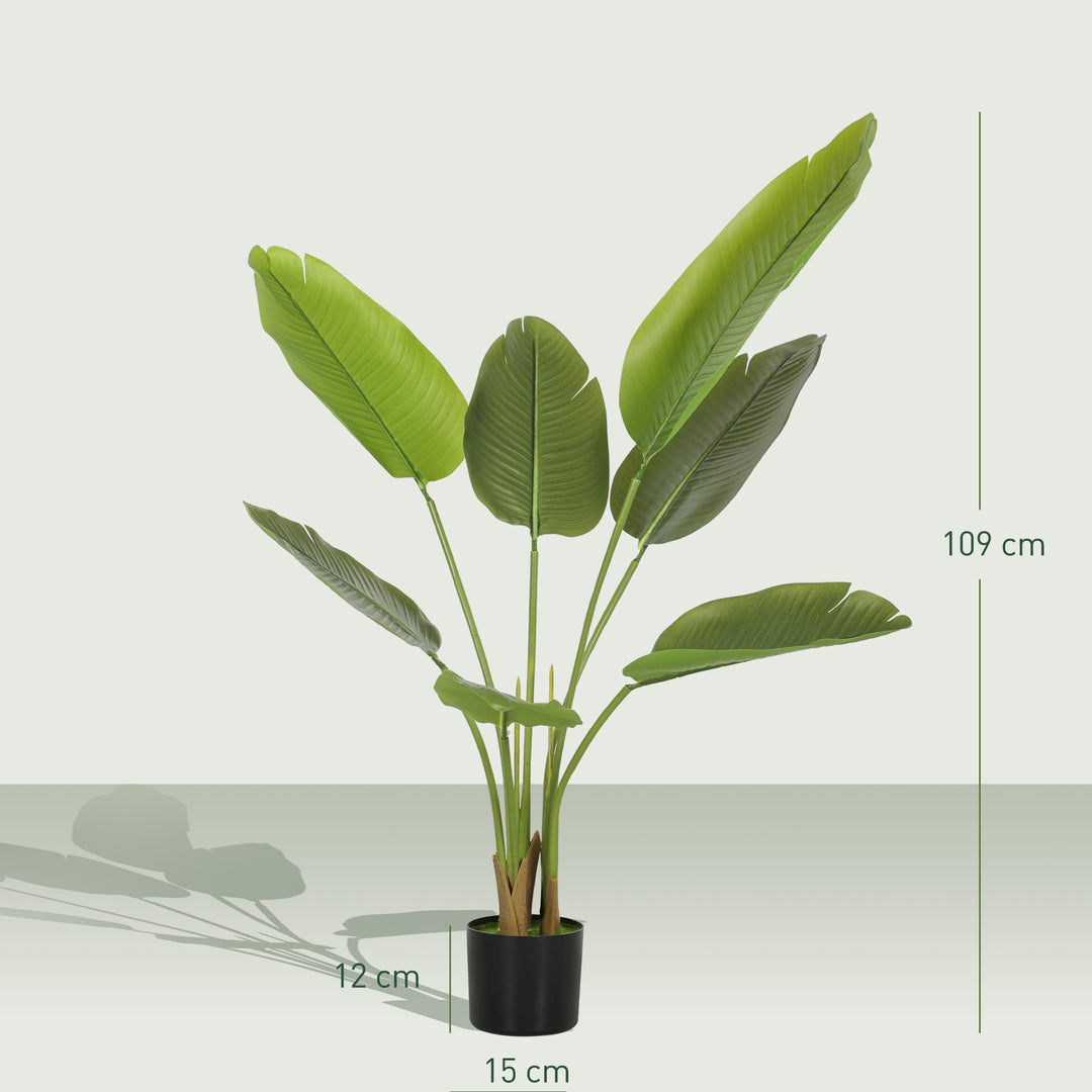 109cm Artificial Bird of Paradise Plant, Faux Banana Leaf Tree with PEVA Leaves and Flocking, Decorative Palm Tree in Pot for Home Office Decor, Green