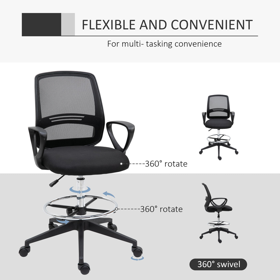 Ergonomic Mesh Back Draughtsman Chair, Tall Standing Desk Chair with Adjustable Height and Footrest 360° Swivel, Black