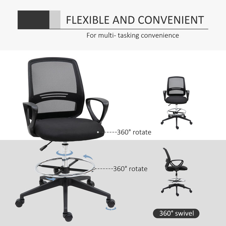 Ergonomic Mesh Back Draughtsman Chair, Tall Standing Desk Chair with Adjustable Height and Footrest 360° Swivel, Black