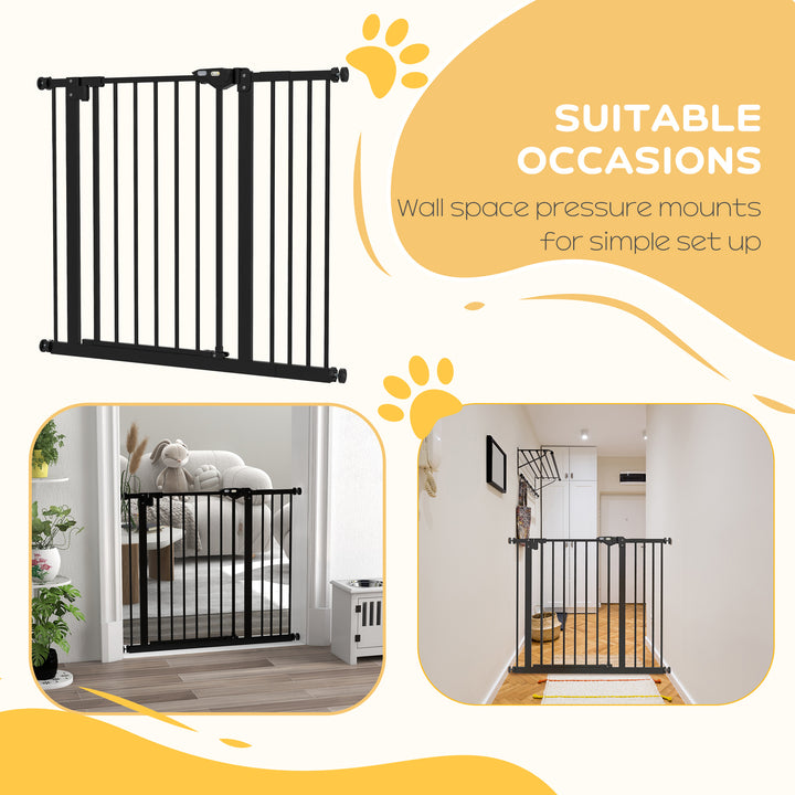 PawHut Dog Gate for Stairs Dog Gate Pet Gate with Openable Metal Frame, Slide and Lift the Handle to Pass, 74-94Wcm, Black | Aosom UK