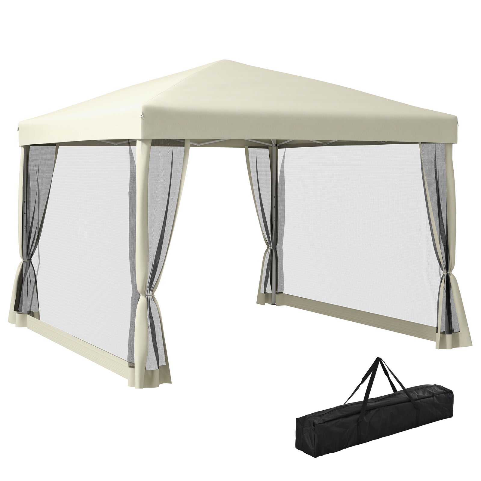 3 x 3(m) Pop Up Gazebo with 4 Mesh Sides and Carry Bag, Height Adjustable Party Canopy Tent, Portable Garden Outdoor