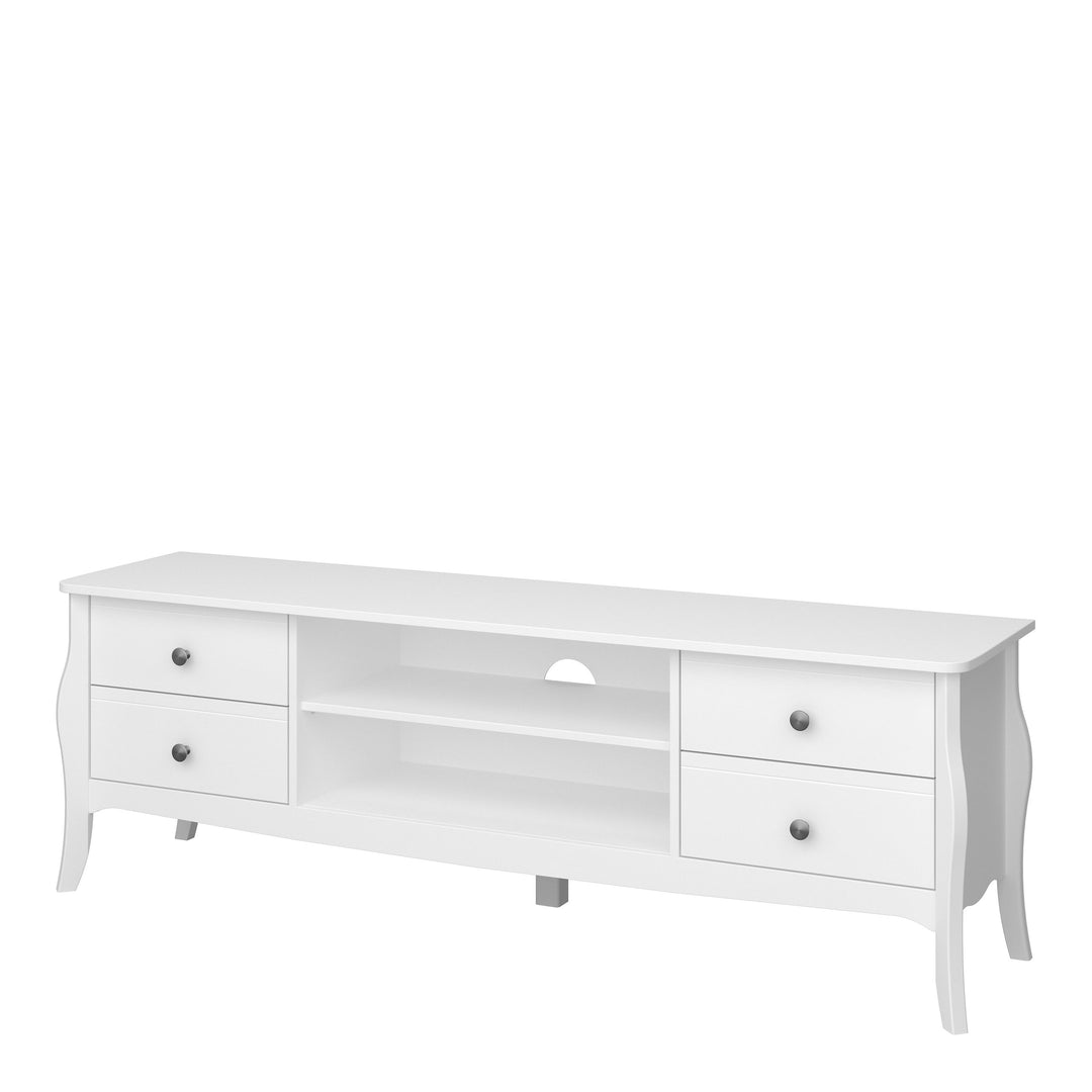 Baroque TV Table (Wide) 4 Drw 2 Shelves White