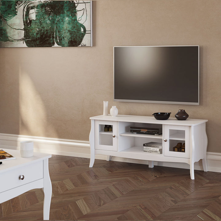 Baroque TV Table (Wide) 4 Drw 2 Shelves White