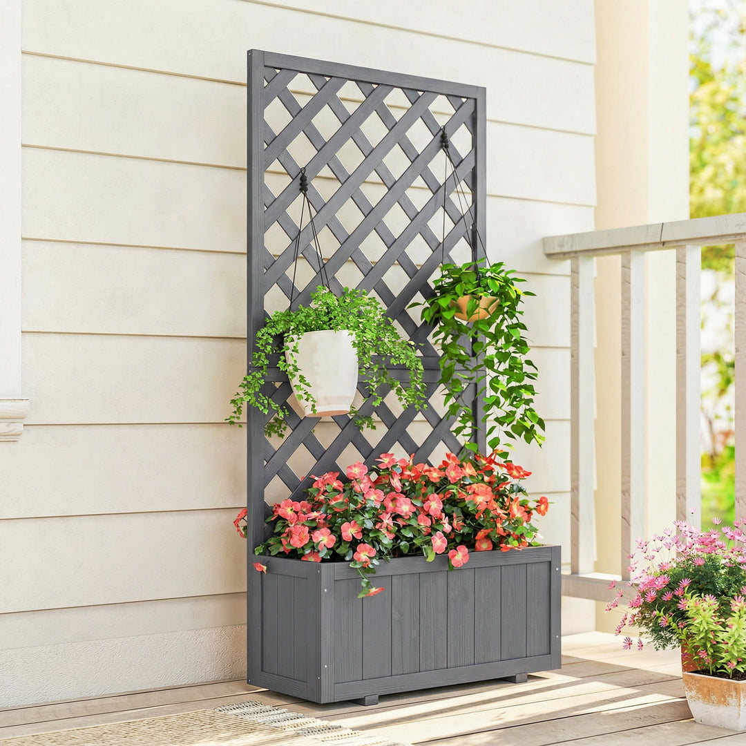 Wood Planter with Trellis for Climbing Plants, Raised Bed, Planter Box