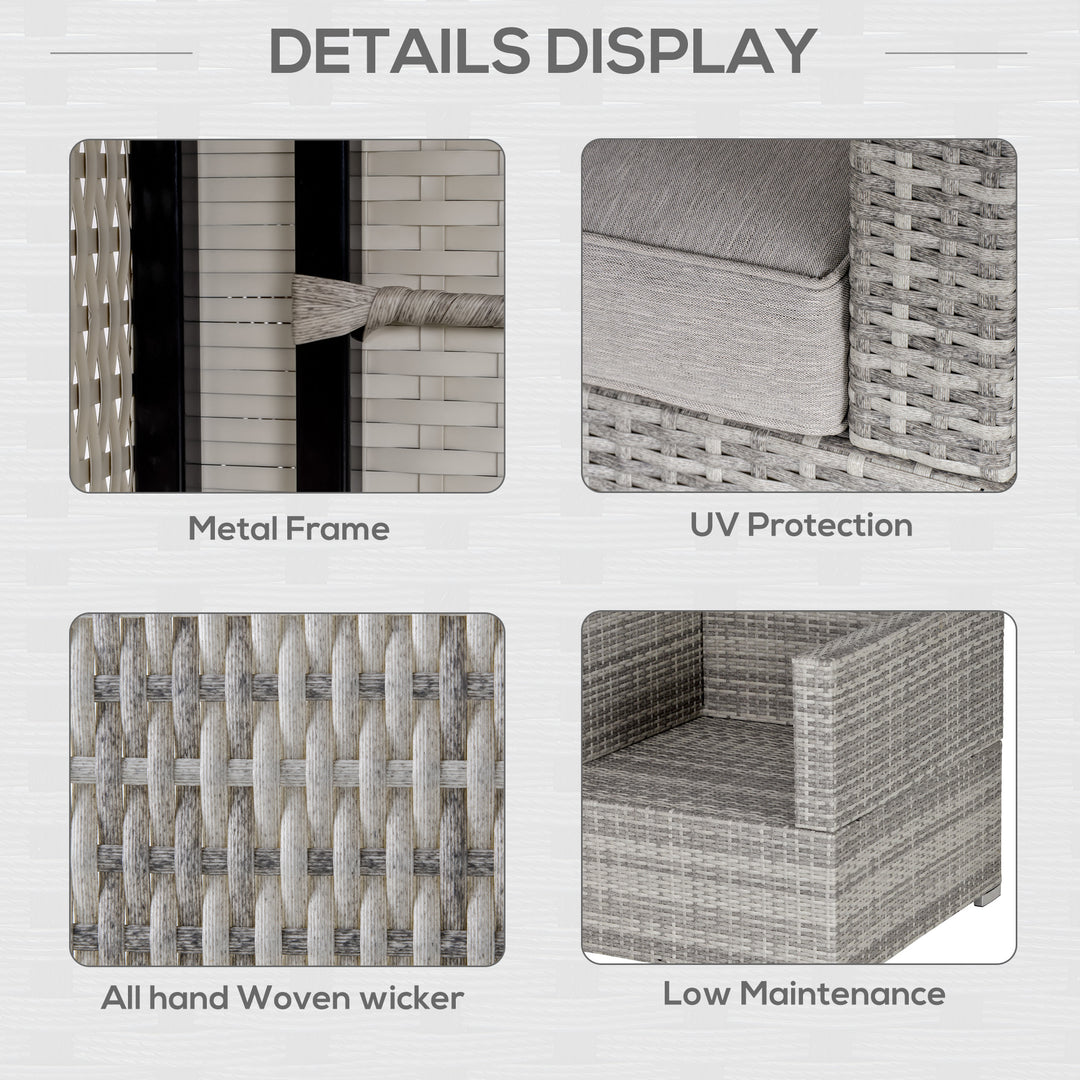 MCL Single Seater Rattan Chair Sofa with Padded Cushions, All-Weather PE Wicker Weave Garden Armchair with Armrests, Grey