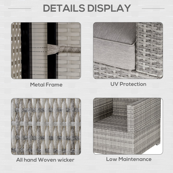 MCL Single Seater Rattan Chair Sofa with Padded Cushions, All-Weather PE Wicker Weave Garden Armchair with Armrests, Grey