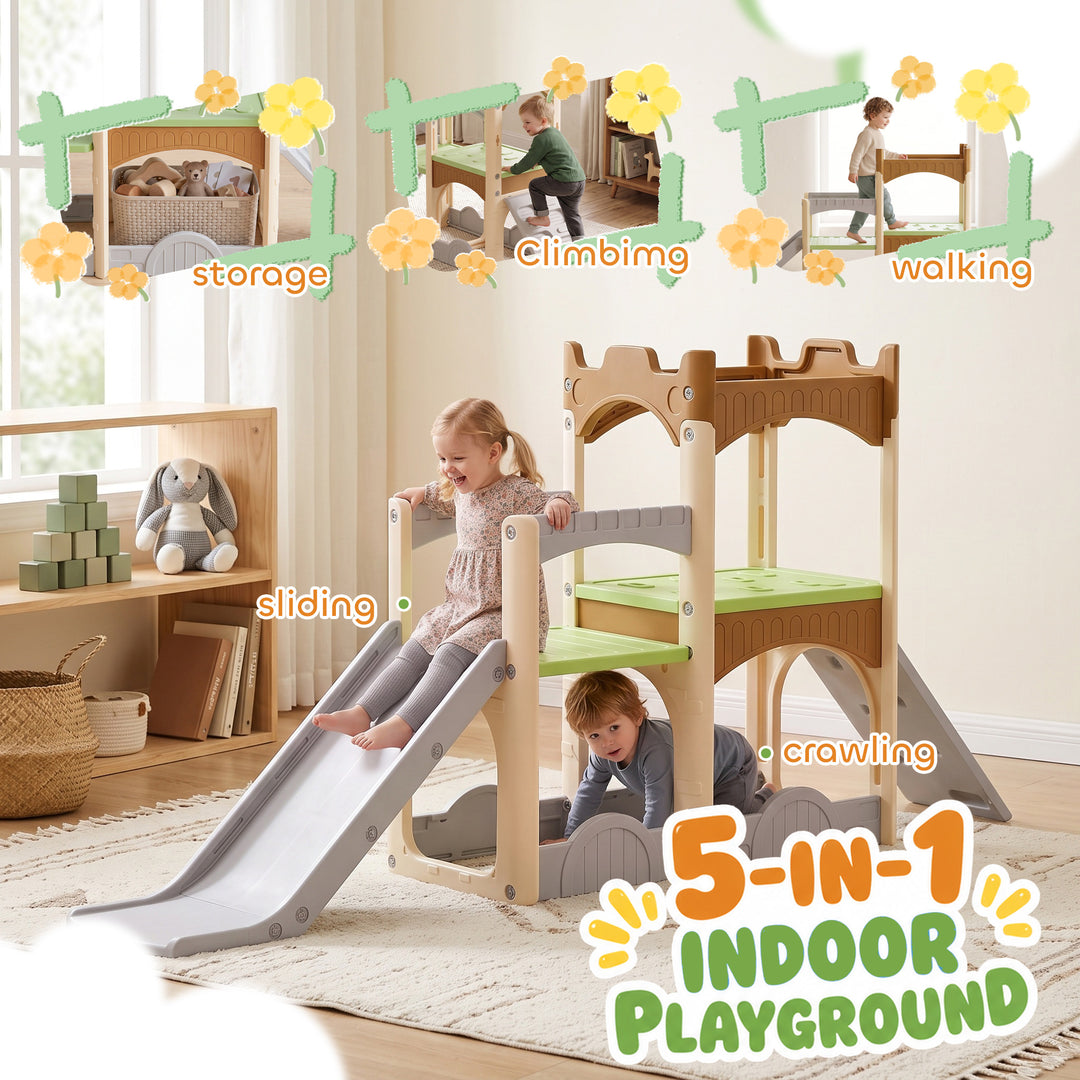 5 in 1 Kids Indoor Playset Toddler Slide with Climbing Wall Storage - view 4