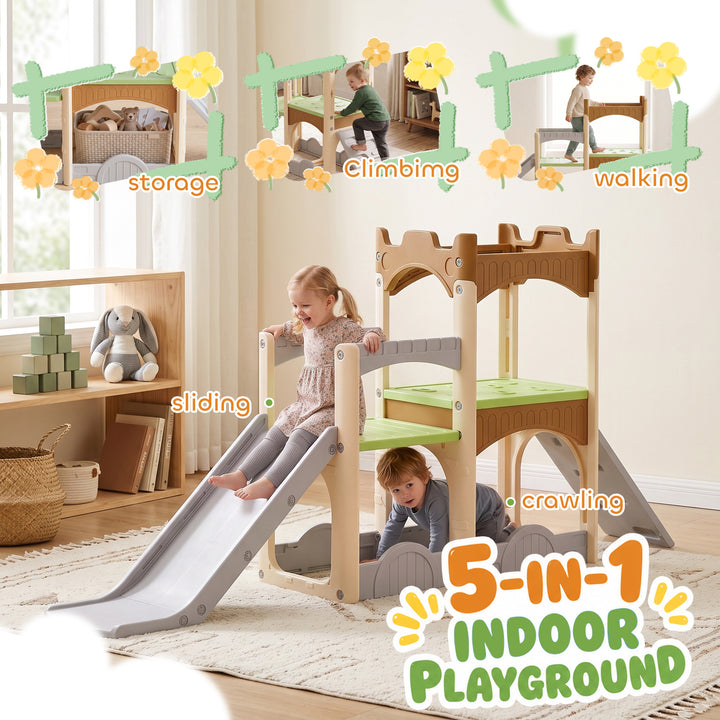 5 in 1 Kids Indoor Playset Toddler Slide with Climbing Wall Storage - view 4