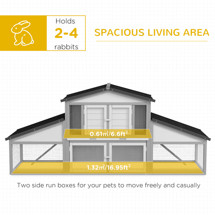 PawHut Large Rabbit Hutch with Run, Outdoor Bunny Cage, with Tray, Ramp