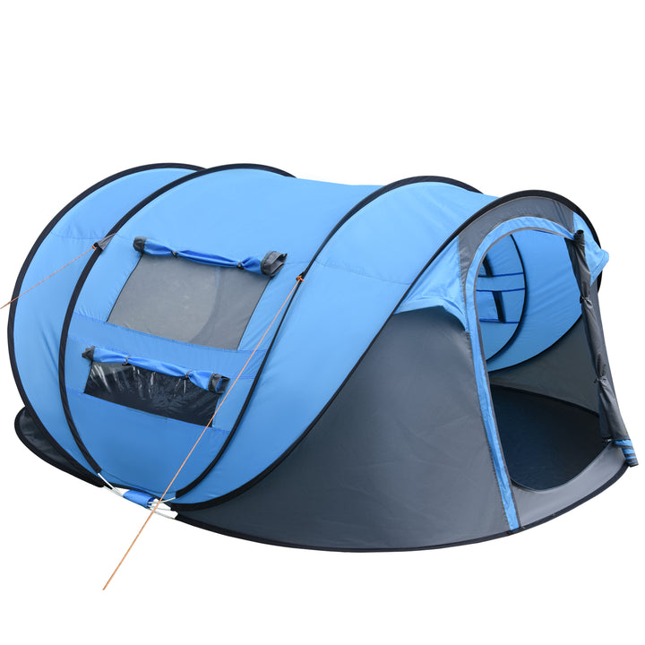 4 Person Pop-up Camping Tent Family Tent with Ground Sheet, 4 Windows and Portable Carry Bag for Beach Outdoor Trip, Sky Blue