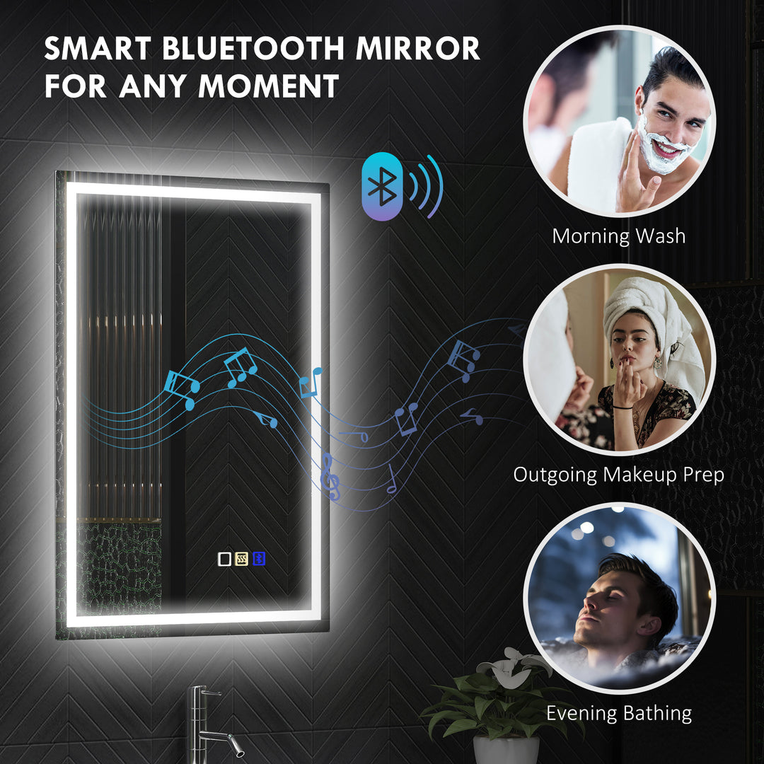 50 x 70 cm Anti-Fog LED Bathroom Mirror, with Bluetooth - Silver Tone