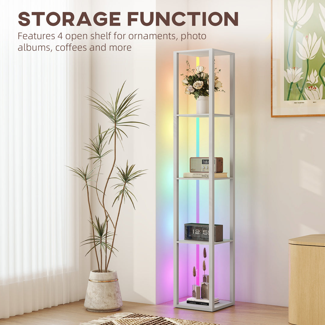 RGB LED Floor Lamp with Shelves, Modern Dimmable Standing Lamp with Remote Control, Adjustable Brightness & Speed for Living Room, Bedroom, Office, Grey