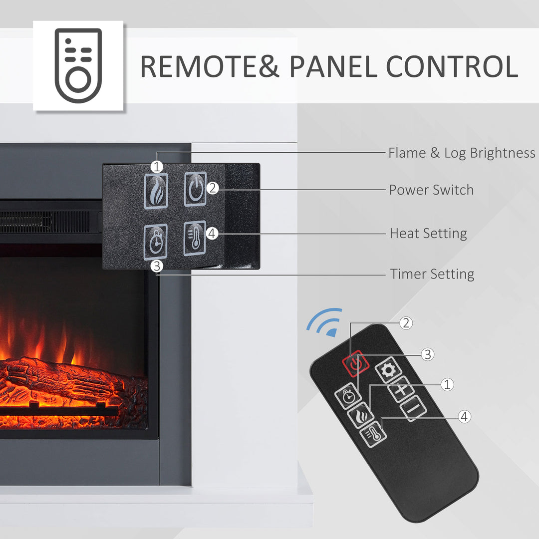 Electric Fireplace Suite with Remote Control, 2000W Freestanding Fireplace Heater with LED Flame Effect, Overheat Protection, 7-Day Programmable Timer, White