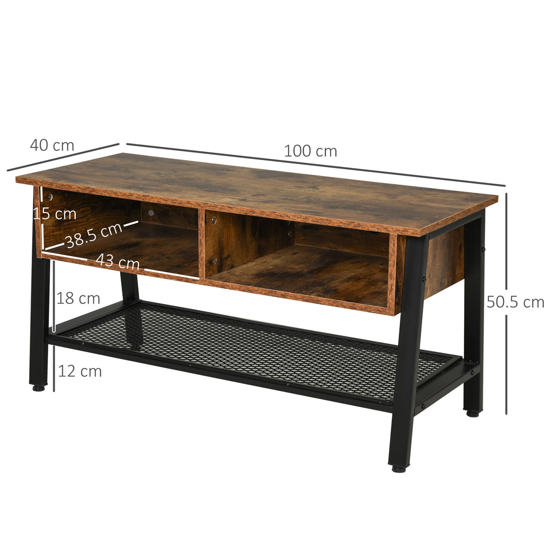 TV Stand Cabinet, Industrial TV Unit for TVs up to 45", 100cm TV Cabinet with 2 Open Compartments and Mesh Bottom Shelf for Living Room, Rustic Brown